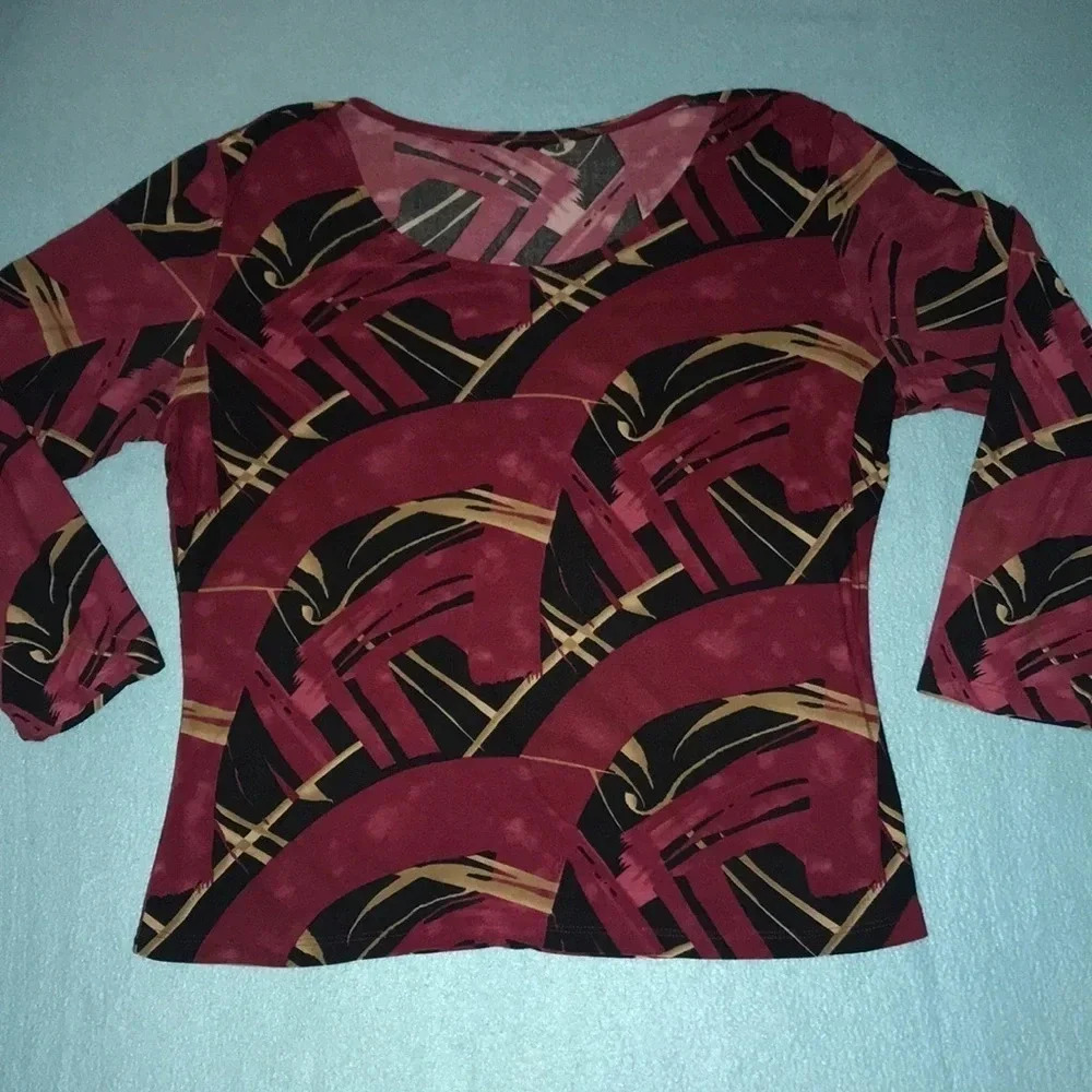 𝅺Unbranded long sleeve scoop neck fall colors soft beautiful print size L